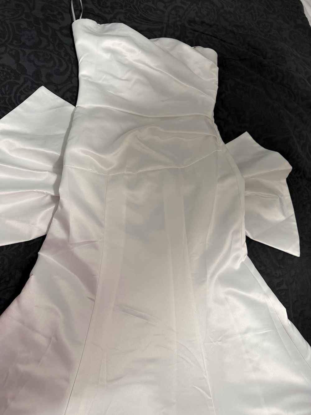 Strapless White Satin Wedding Dress with Structured Bodice